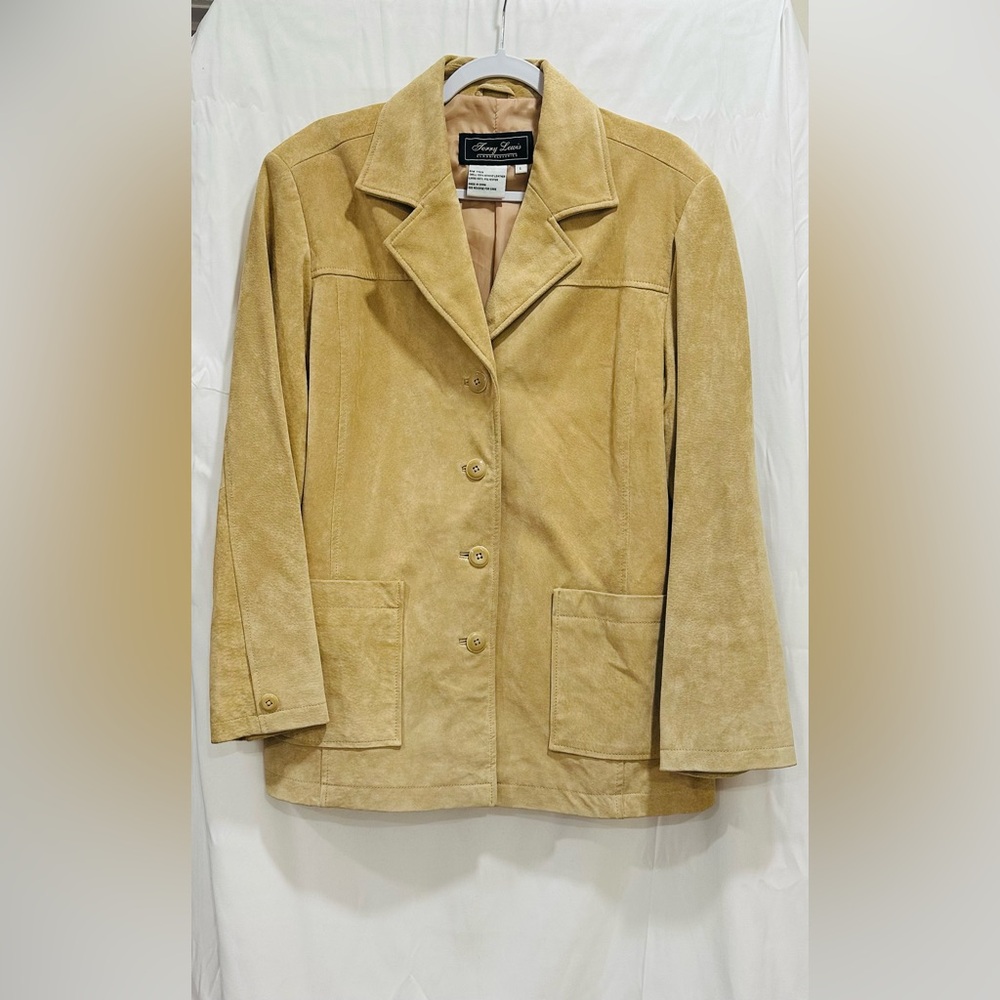 Terry Lewis Classic Luxuries Womens Size L Genuine Leather Nubuck Jacket Button